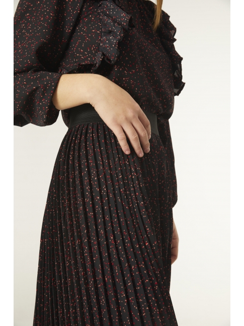 Falda midi plisada microestampado lunares