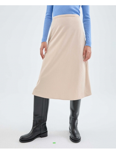 Falda midi pana beige