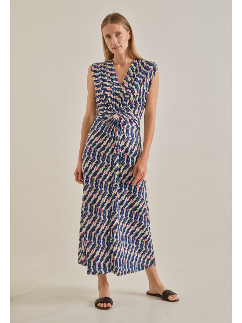 Vestido midi drapeado estampado