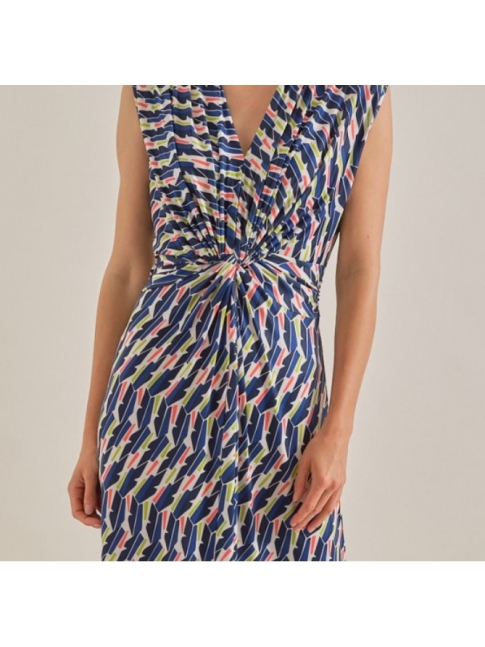 Vestido midi drapeado estampado