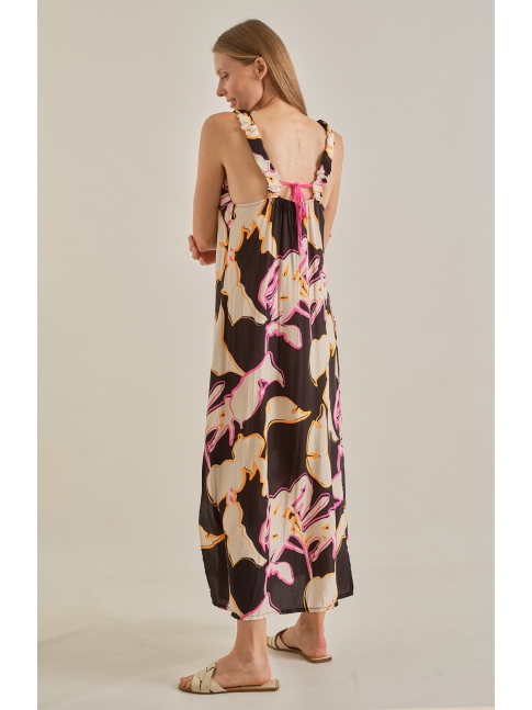 Vestido largo floral flúor