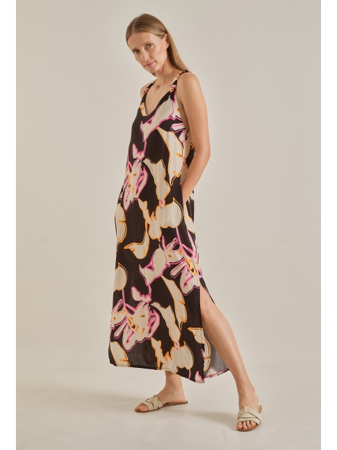 Vestido largo floral flúor