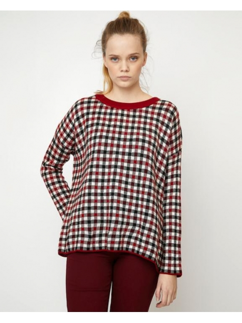 Jersey jacquard cuadros rojos 