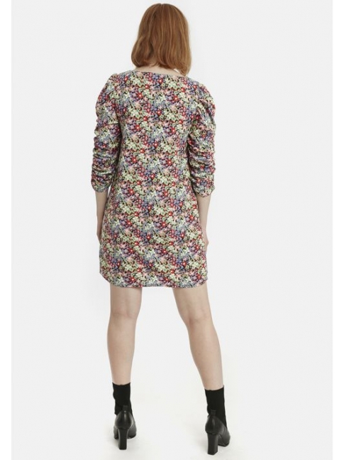 Vestido evasé negro mezcla de flores