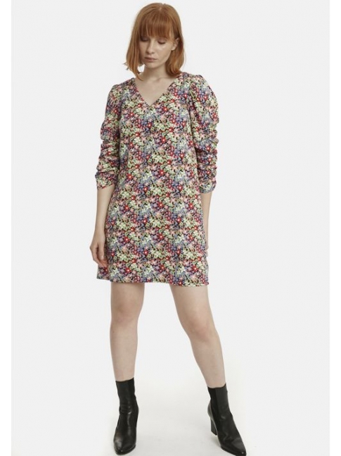 Vestido evasé negro mezcla de flores