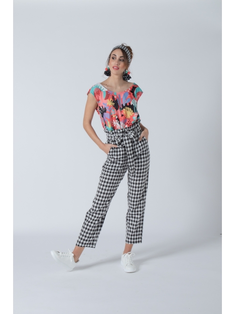 Pantalón alto lazada vichy