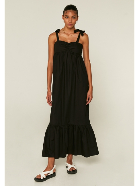 Vestido largo negro en popelín