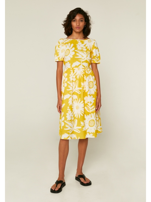 Vestido midi espalda floral amarillo